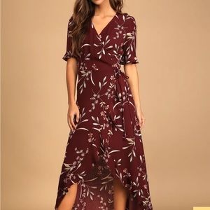 High-low floral wrap dress